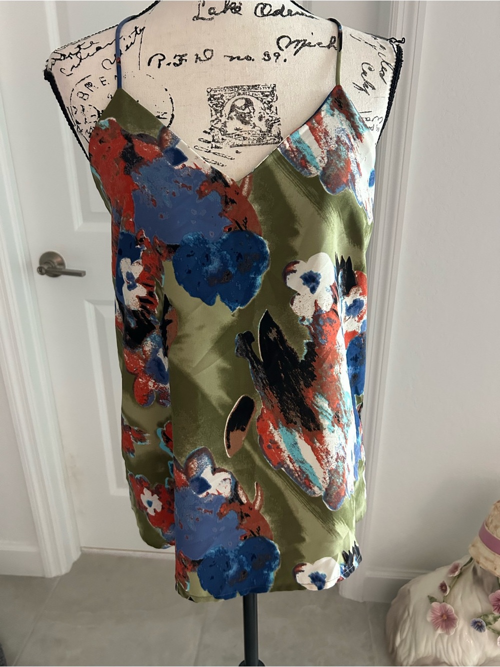 Newbury Kustom Olive Abstract Floral Slip top